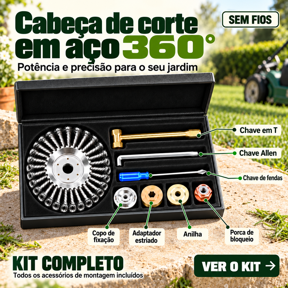 ⚙️ -70% DE DESCONTO | Kit de Disco de Fios de Aço para Roçadora (Kit Completo com Acessórios)