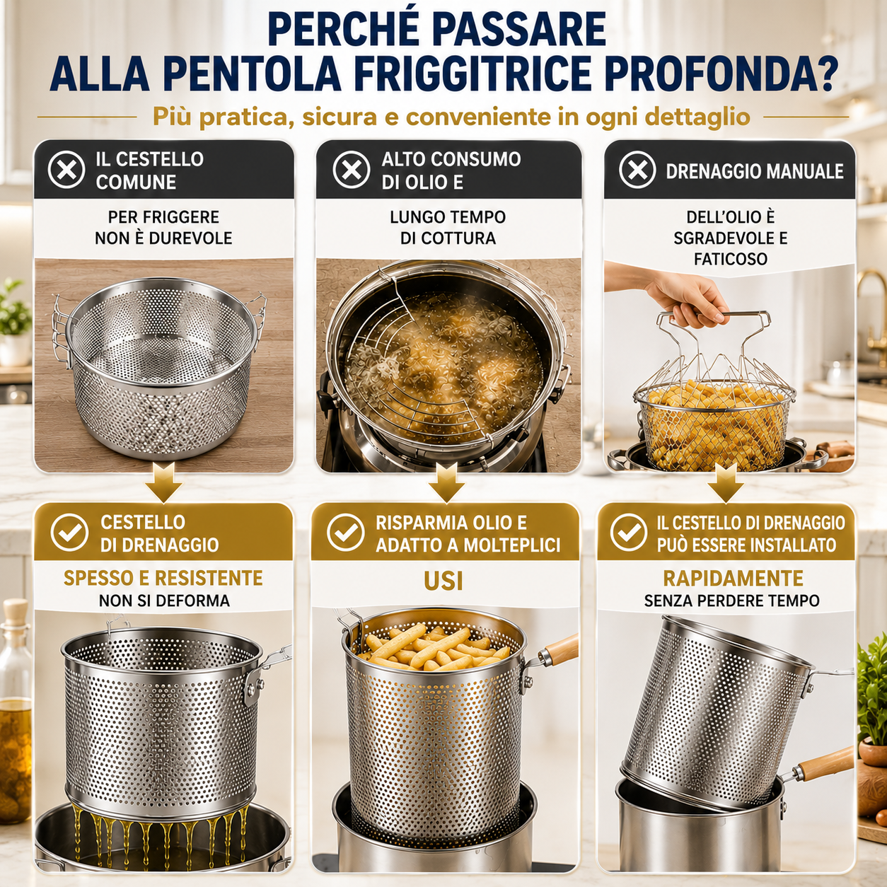 🇵🇹 Panela Fritadeira De 1.2L Em Aço Inoxidável 304 Alemão, Compatível Também Com Fogões De Infravermelhos