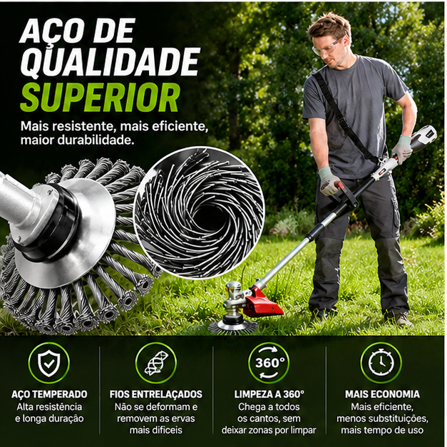 Disco de Arame de Aço para Roçadora — Corte 360° | Compatível Universal