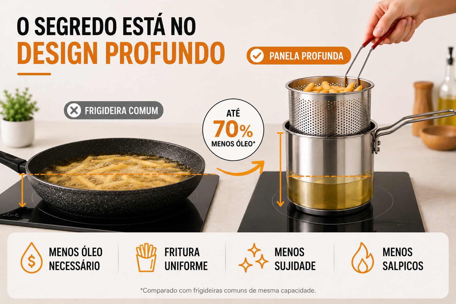 🇵🇹 Panela Fritadeira De 1.2L Em Aço Inoxidável 304 Alemão, Compatível Também Com Fogões De Infravermelhos
