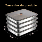 Recipiente para alimentos em aço inoxidável 304 com tampa a vácuo (22,5 x 15 x 6 cm)