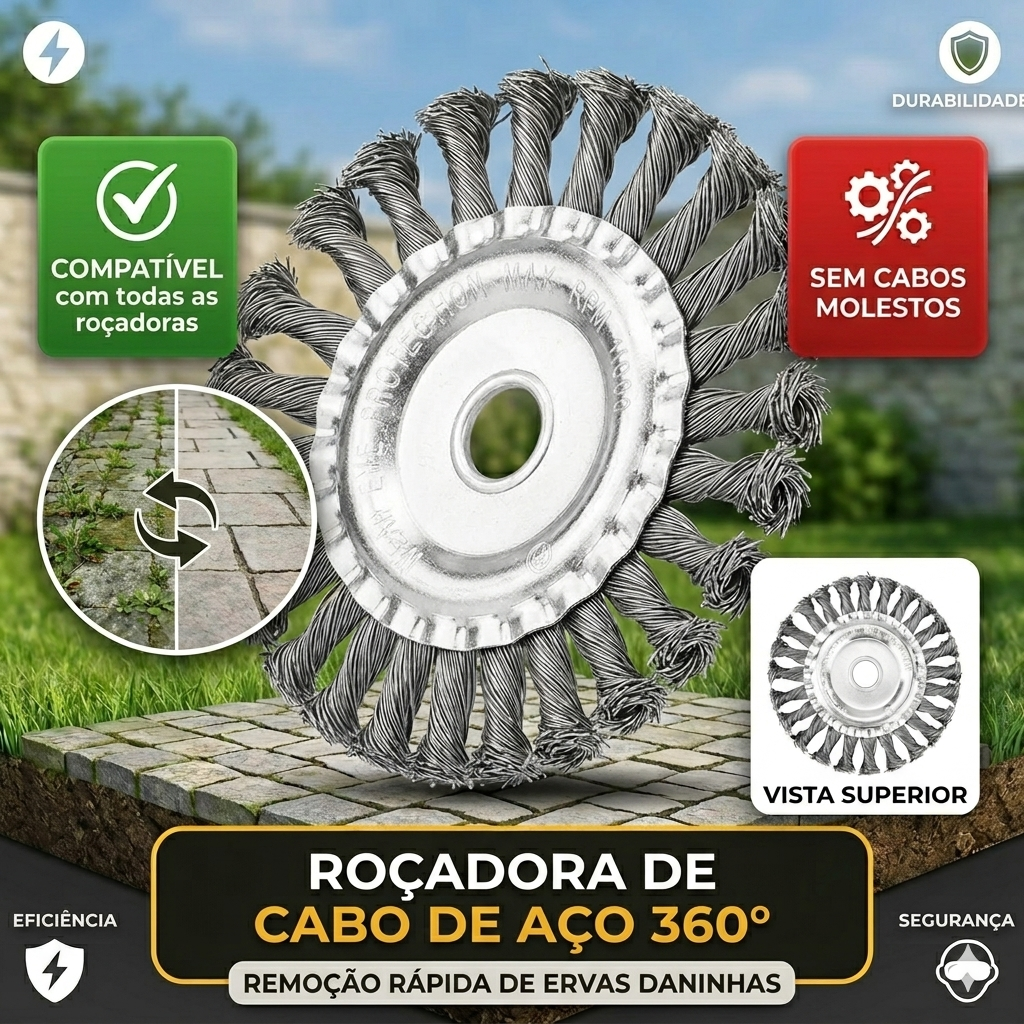 Disco de Arame de Aço para Roçadora — Corte 360° | Compatível Universal