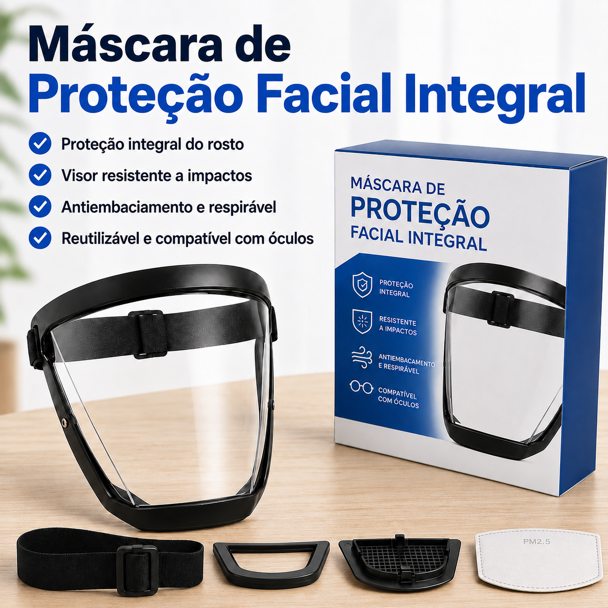A viseira protege o rosto, os olhos e as vias respiratórias durante o trabalho