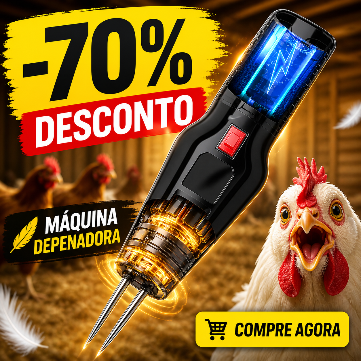 Depenador Elétrico Portátil — Frango Limpo em 60 Segundos