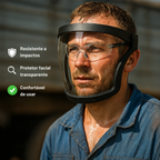 A viseira protege o rosto, os olhos e as vias respiratórias durante o trabalho