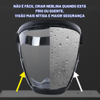 A viseira protege o rosto, os olhos e as vias respiratórias durante o trabalho