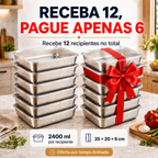 Leve 12, Pague 6 | Pack de Caixas Herméticas em Aço Inoxidável 304 (2400 ML)