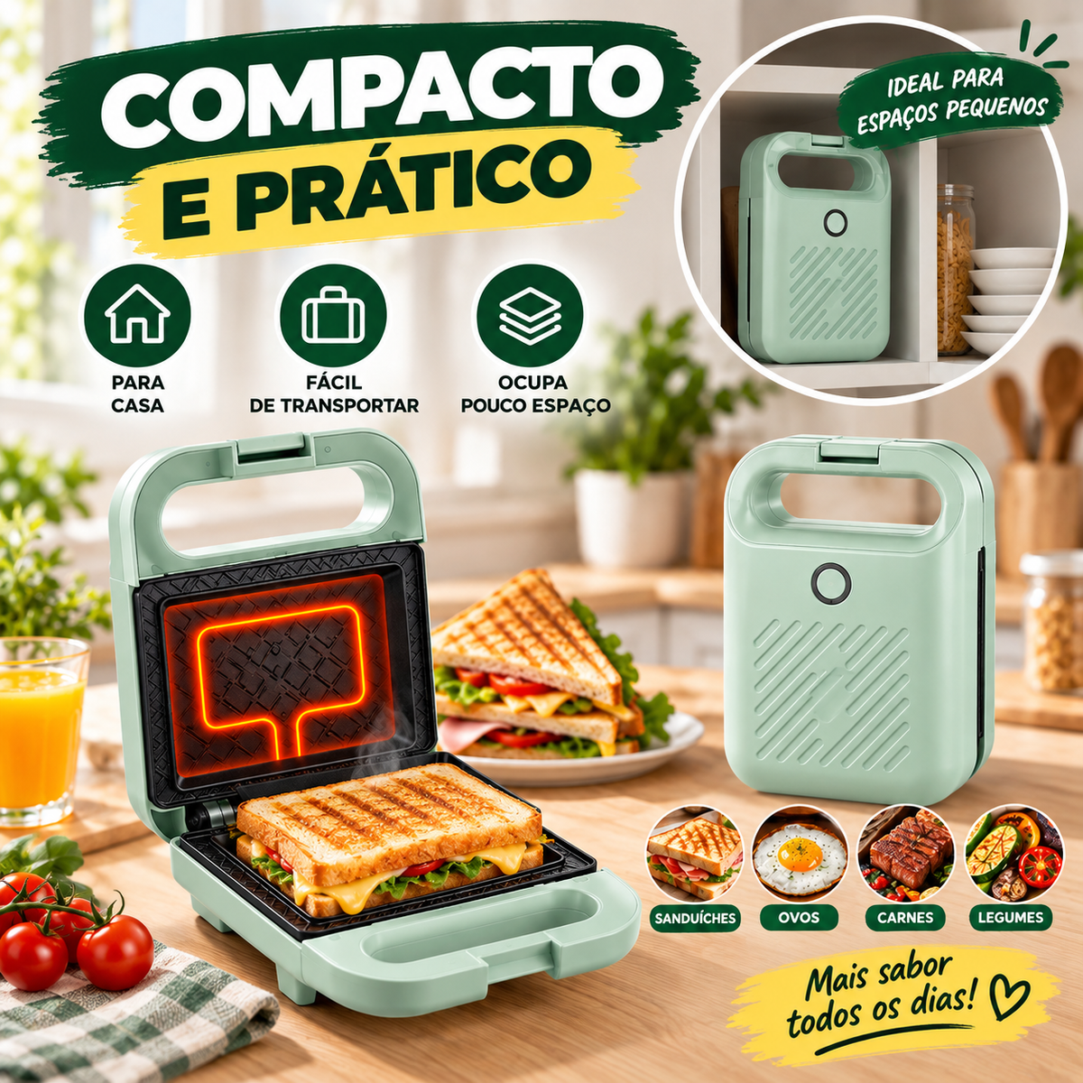 [🎁70% DE DESCONTO] Máquina de fazer sanduíches compacta e antiaderente, com uma potência de 650 W