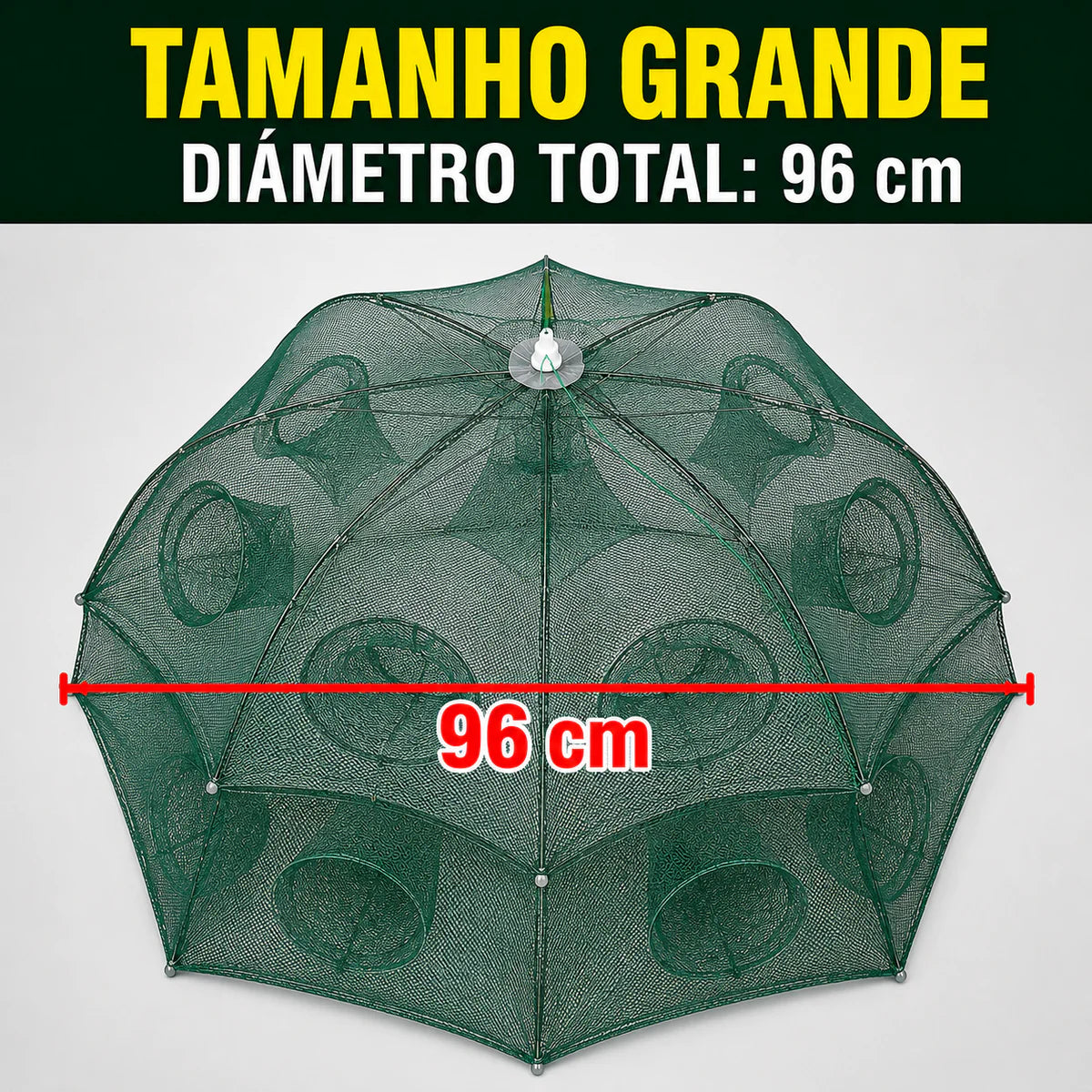 ✨Rede armadilha de pesca dobrável 96 cm | 16 entradas | Água doce