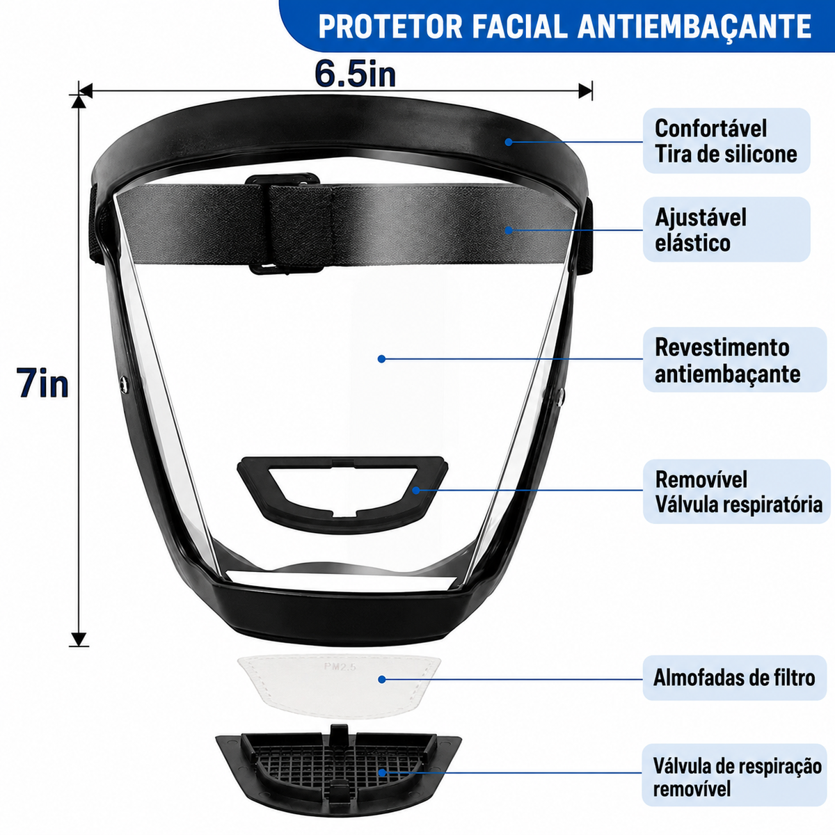 Conteúdo do conjunto da máscara de proteção integral