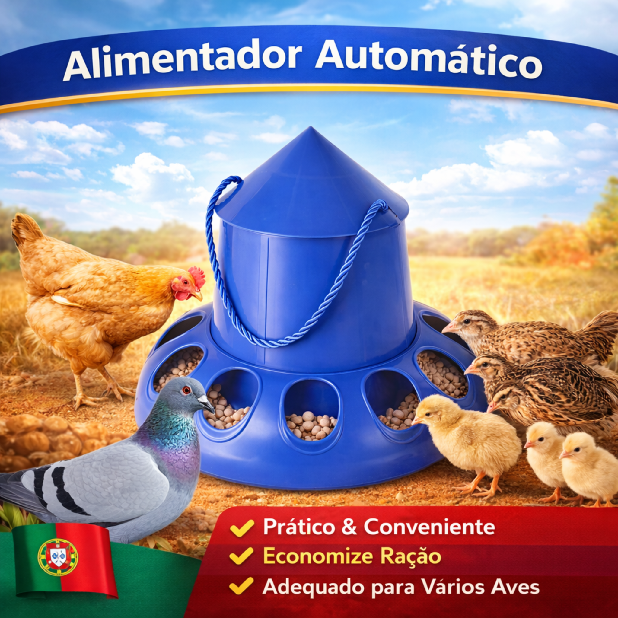 🐓Alimentador automático para galinhas, patos e gansos – grande capacidade, economia de ração