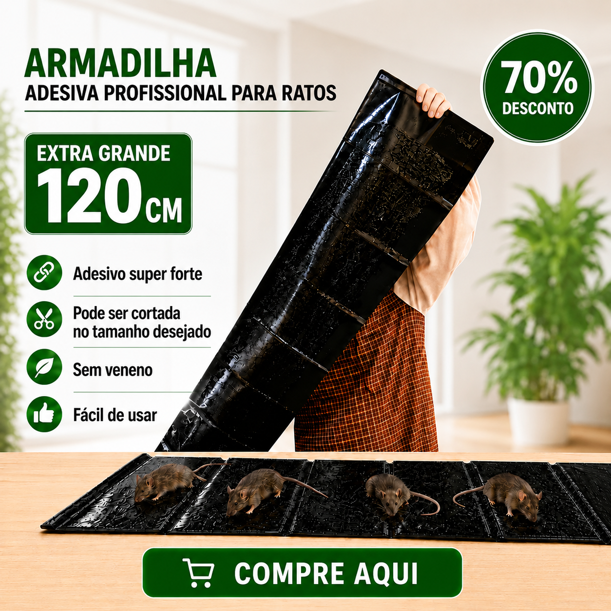 Armadilhas Adesivas Profissionais – Extra Grandes para Capturar Mais Rápido (1,2M x 28cm)