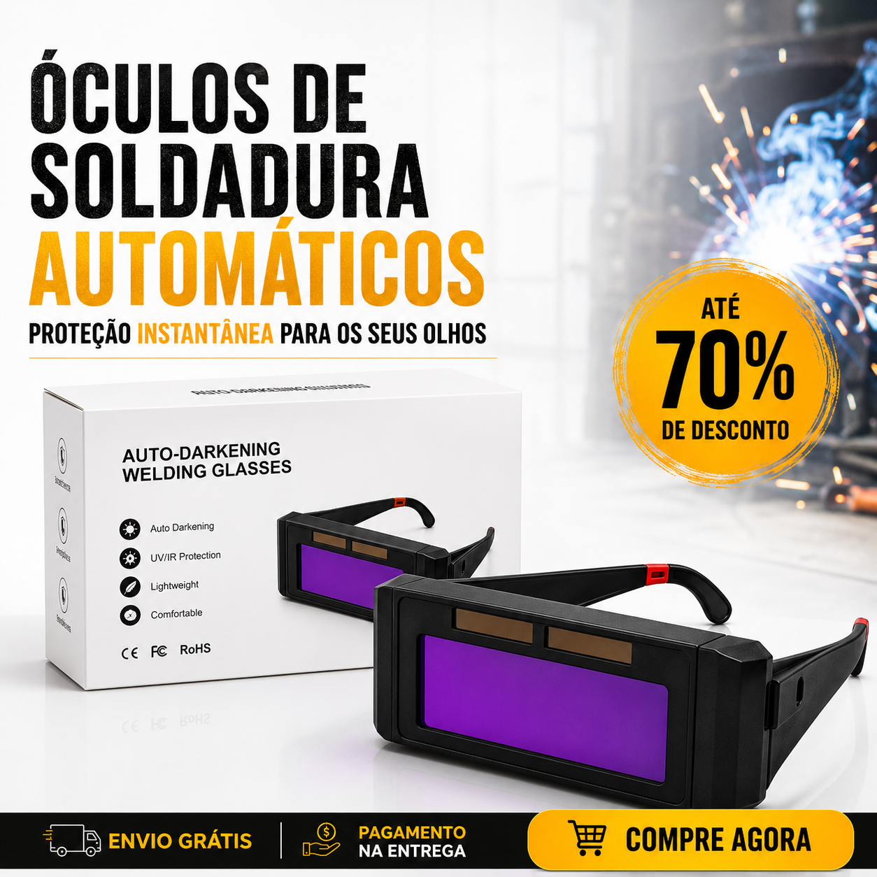 ÓCULOS DE SOLDADURA COM ESCURECIMENTO AUTOMÁTICO