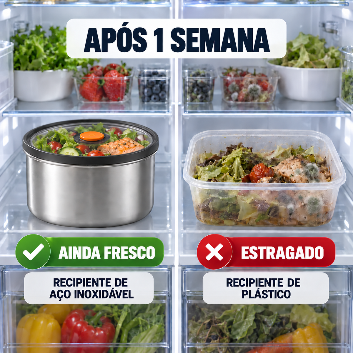 🎁 Leva 12, Paga 6 | Recipiente Redondo em Aço Inoxidável com Tampa de Vácuo – 1000 ml