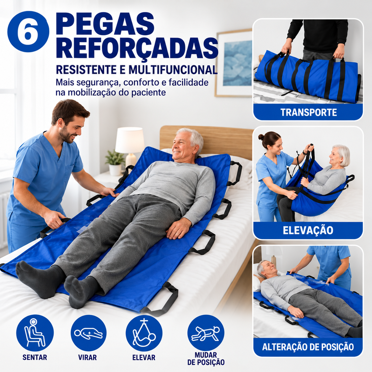 🎁 70% DE DESCONTO |  Placa de transferência de pacientes com 6 pegas reforçadas, almofada médica multifuncional para camas, idosos