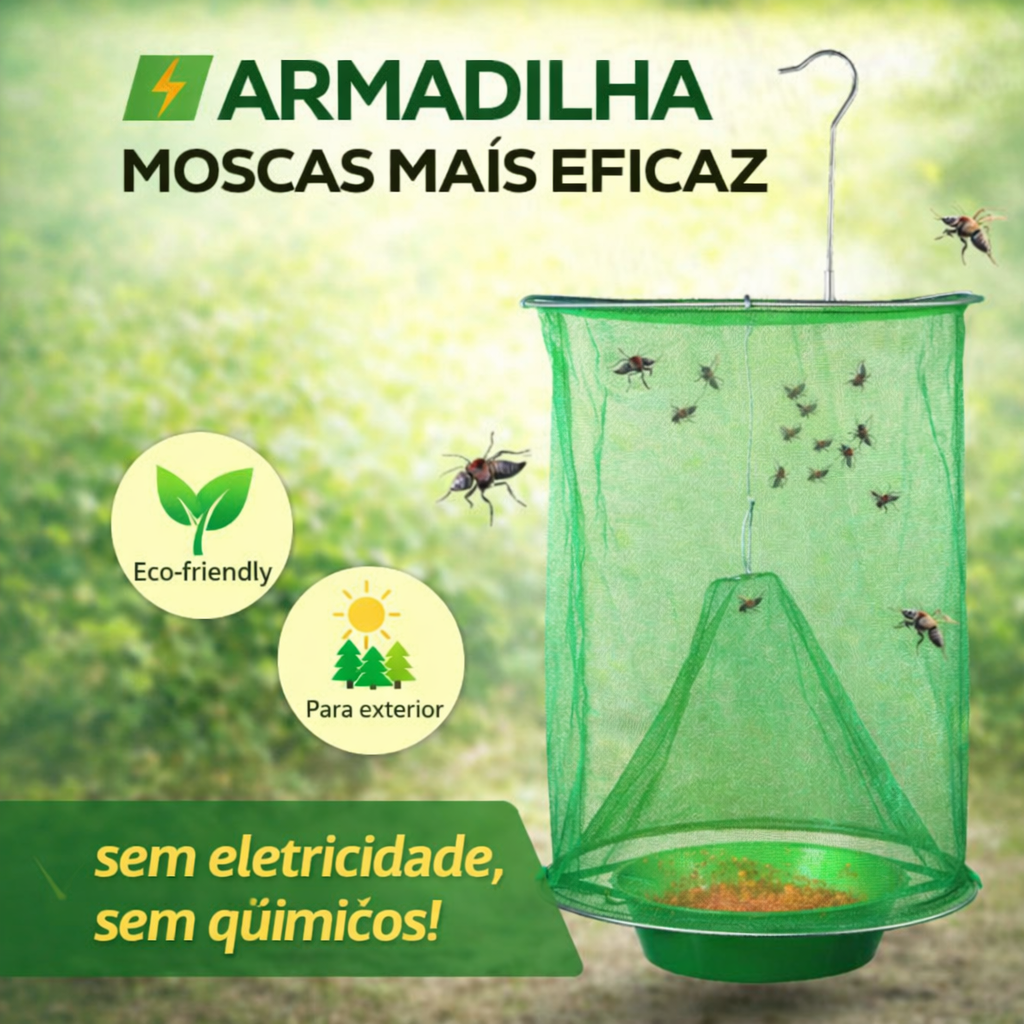 Armadilha de moscas e insetos em rede, eficiente, desmontável e prática
