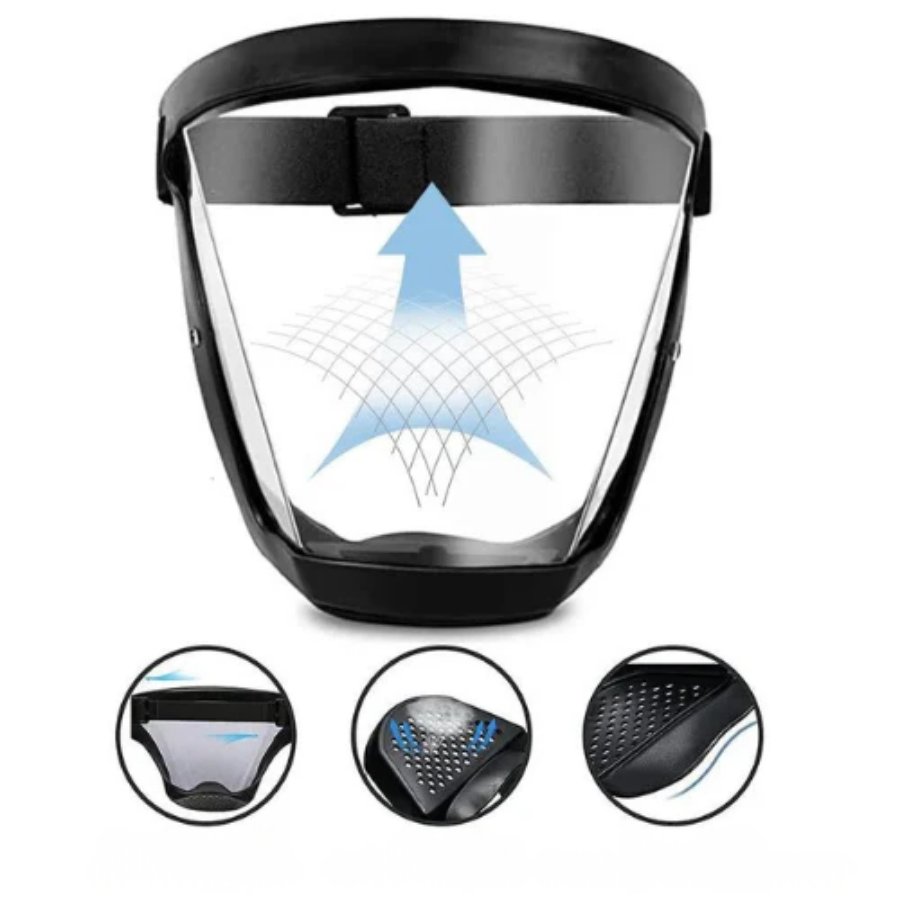 A viseira protege o rosto, os olhos e as vias respiratórias durante o trabalho