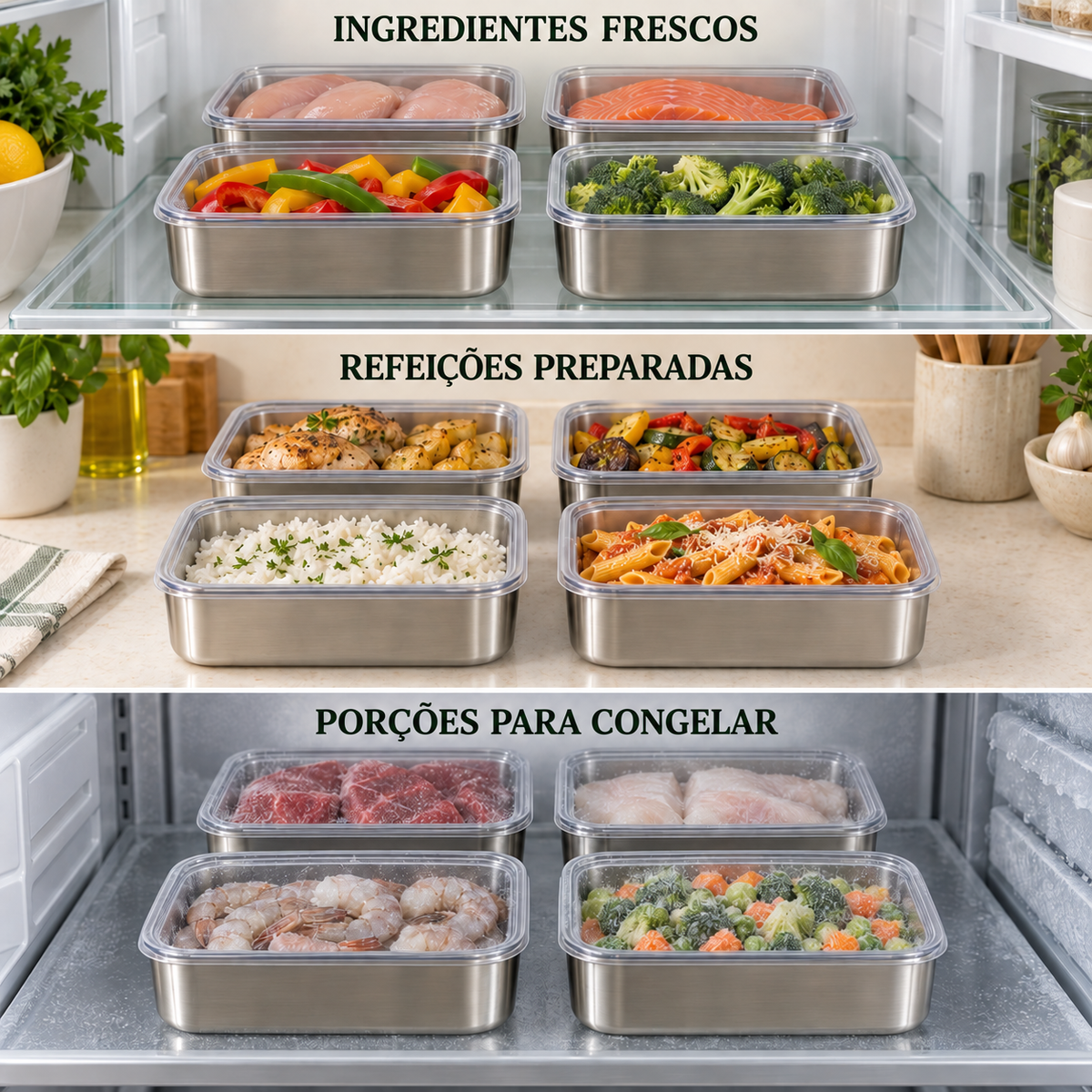 70% OFF + 6 GRÁTIS | Recipientes de aço inoxidável 304, 2400 ml