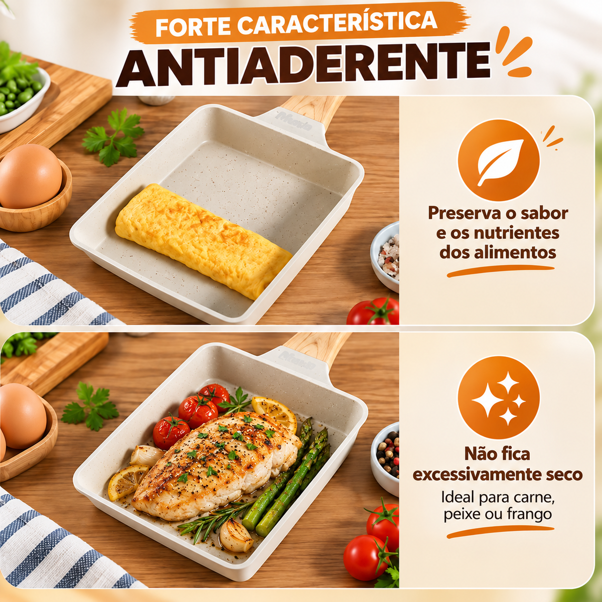 🍳 Frigideira de Pedra Multifunções | Antiaderente e compatível com todos os fogões: gás, elétrico, indução, entre outros...