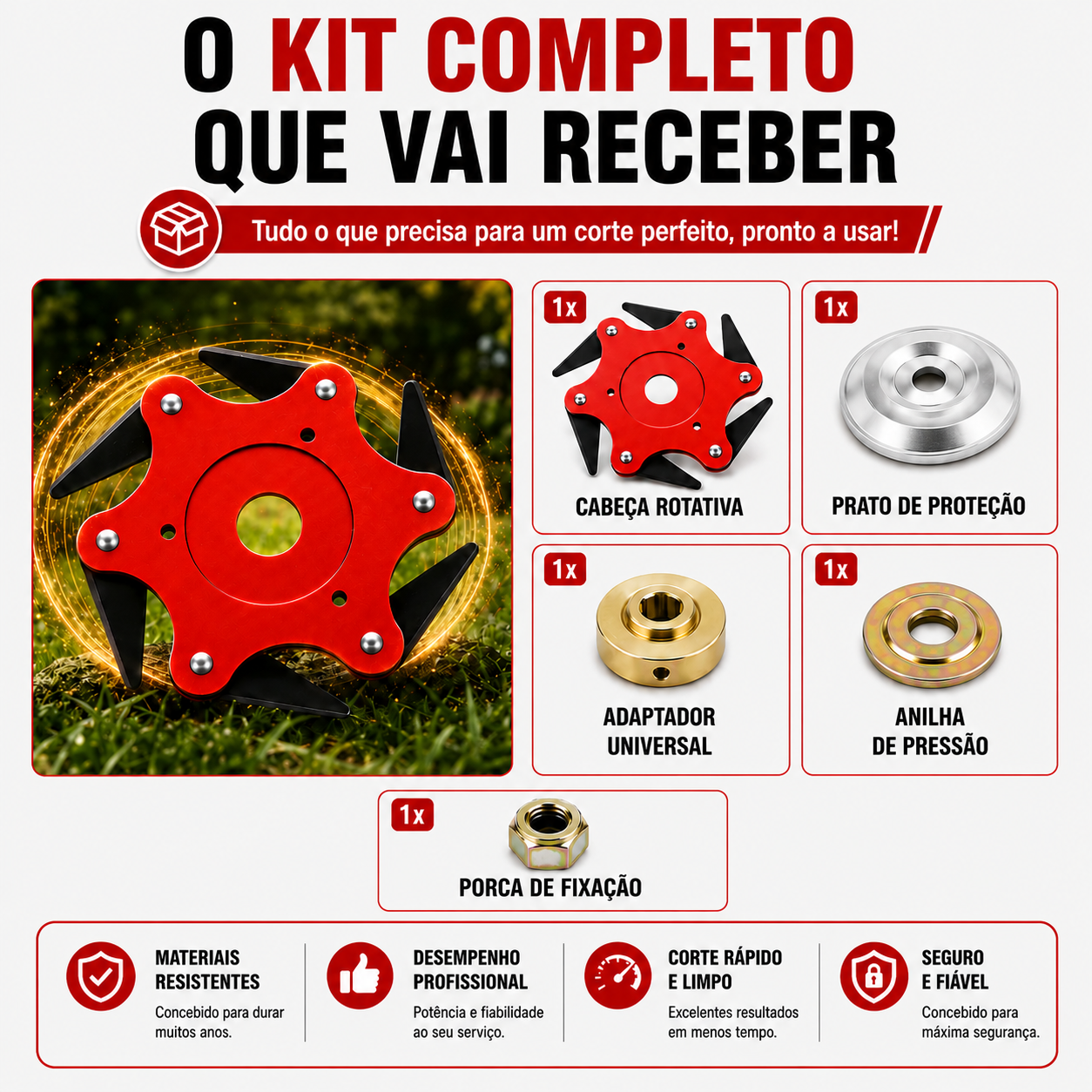 [🎁 4 acessórios incluídos] Cabeça de corte de 6 lâminas em aço manganês