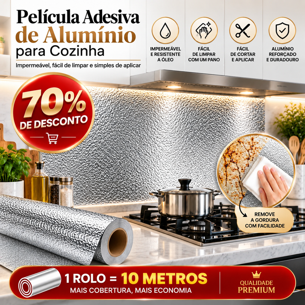 🎉 ATÉ 70% DE DESCONTO | Rolo Protetor de Alumínio Autocolante 10m – Cobertura Duradoura para Todas as Superfícies