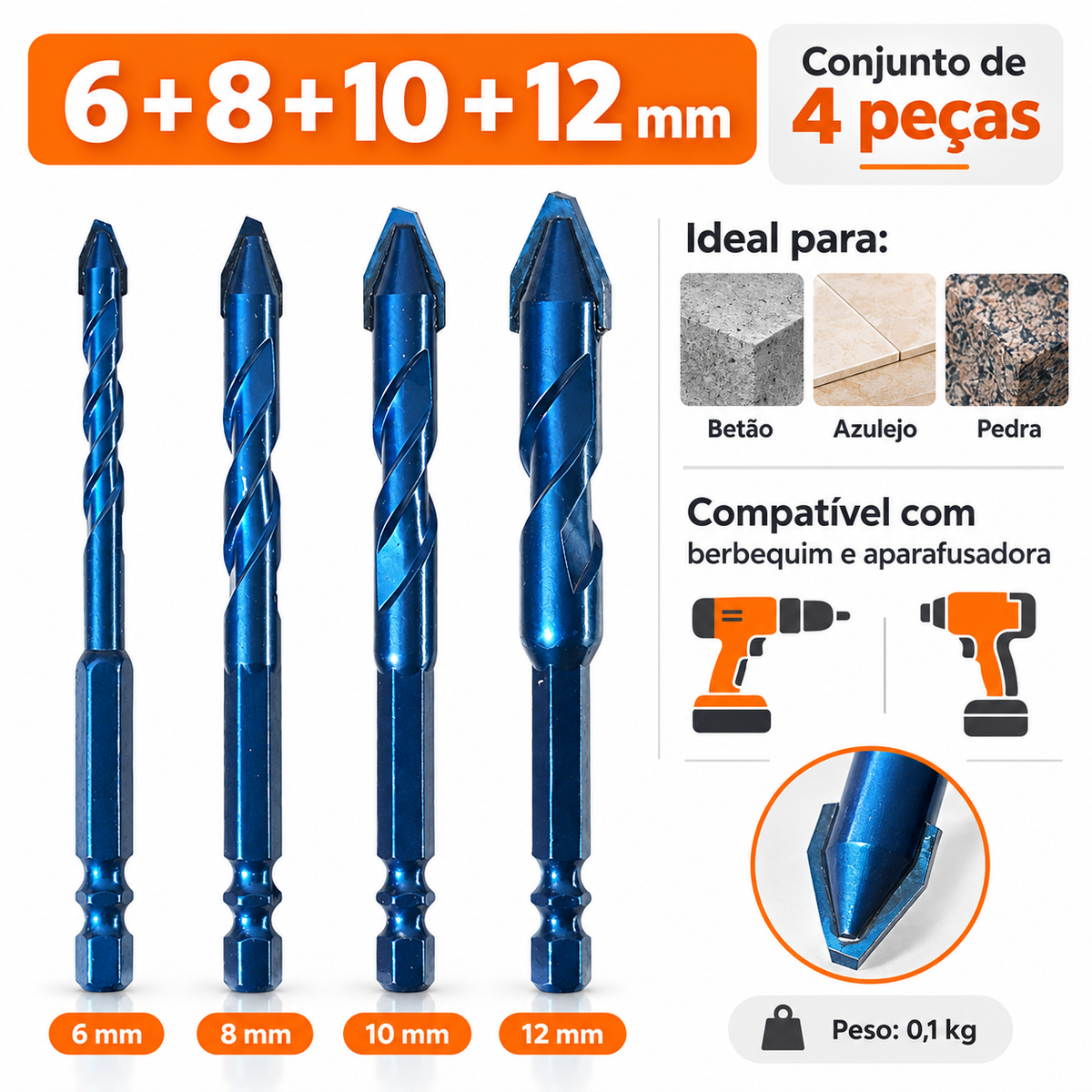 🎁 70% DE DESCONTO | Conjunto De 4 Brocas De Titânio Multifuncionais (4 Tamanhos 6/8/10/12 MM)