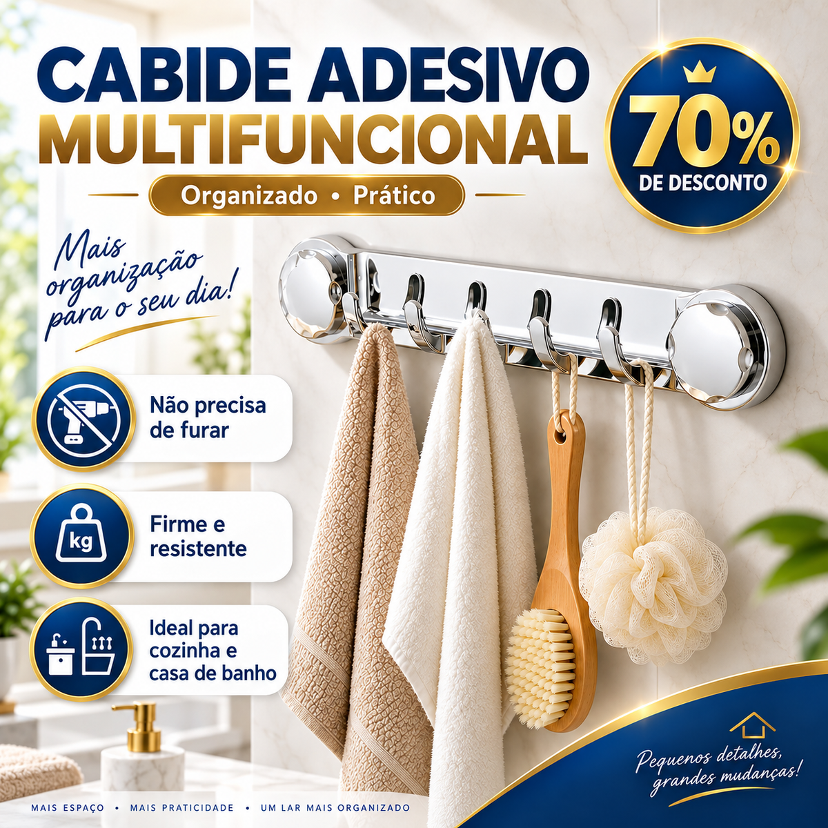 [🎁 70% DE DESCONTO] Suportes de aço inoxidável com 5 ganchos, práticos e capazes de suportar até 20 kg.