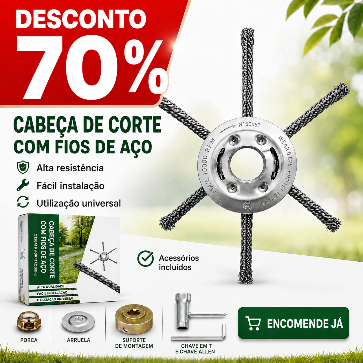 💥70% DE DESCONTO | Cabeça De Roçadora 6 Fios De Aço – Universal