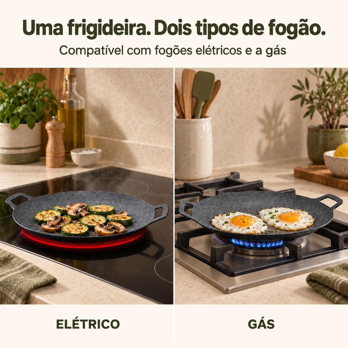 🍳 Frigideira Antiaderente Natural | Pedra Maifan (37 x 32 cm)