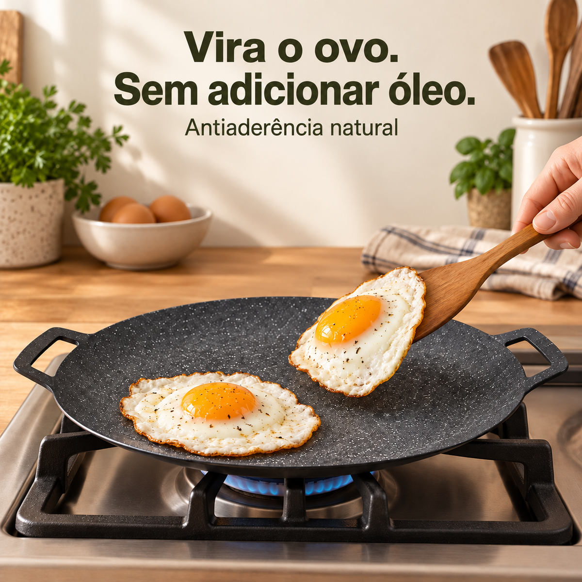 🍳 Frigideira Antiaderente Natural | Pedra Maifan (37 x 32 cm)
