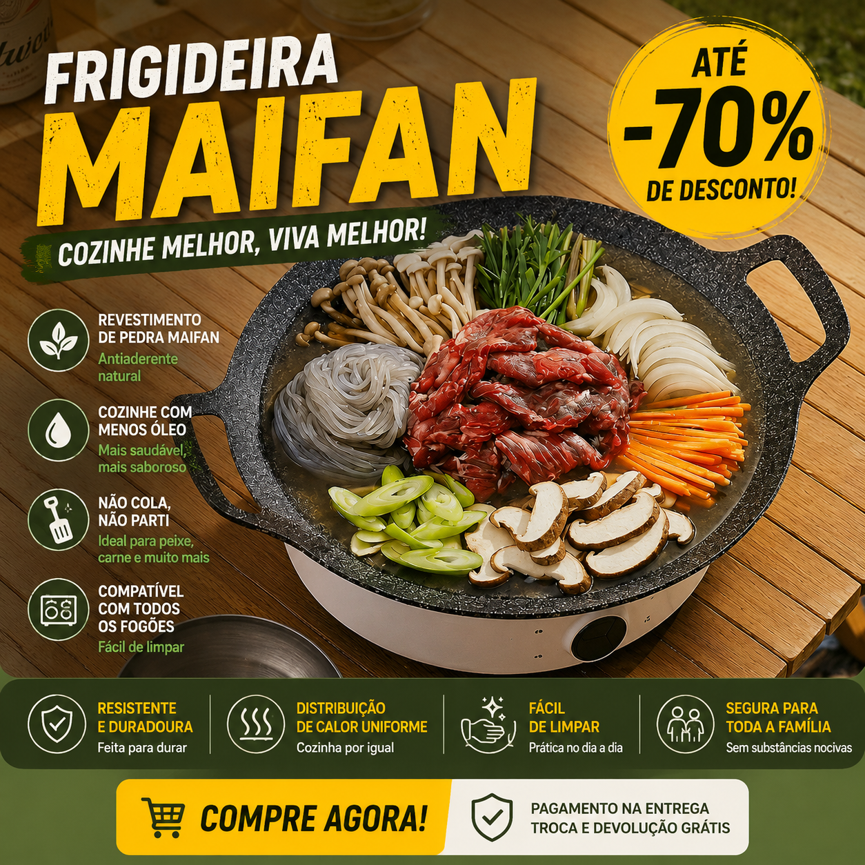 ✨Frigideira de pedra Maifan antiaderente de 6 camadas compatível com fogões de indução IH