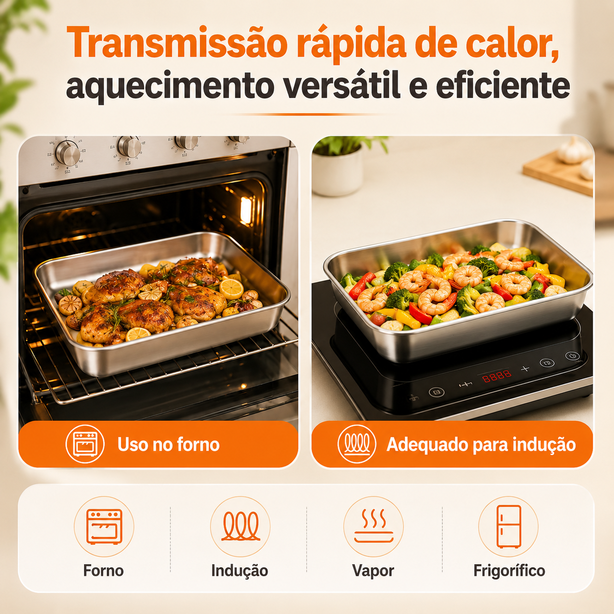 🥗 Recipiente em aço inoxidável 304 para alimentos (25 x 20 x 6 cm)