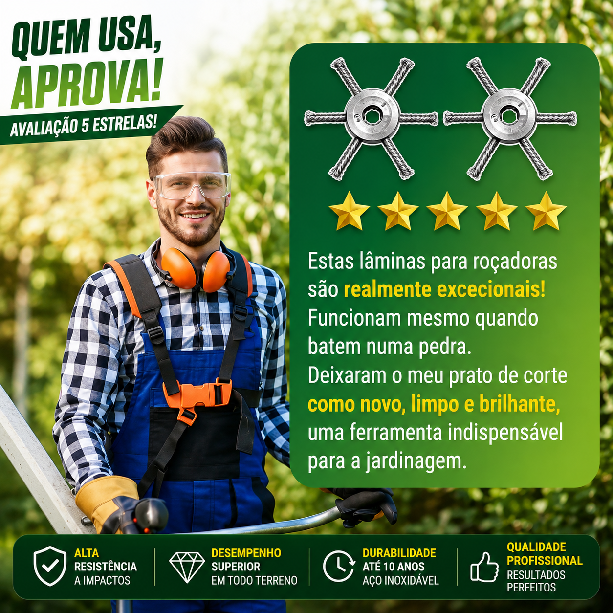 ✨A cabeça do cortador de relva possui 6 lâminas em aço inoxidável