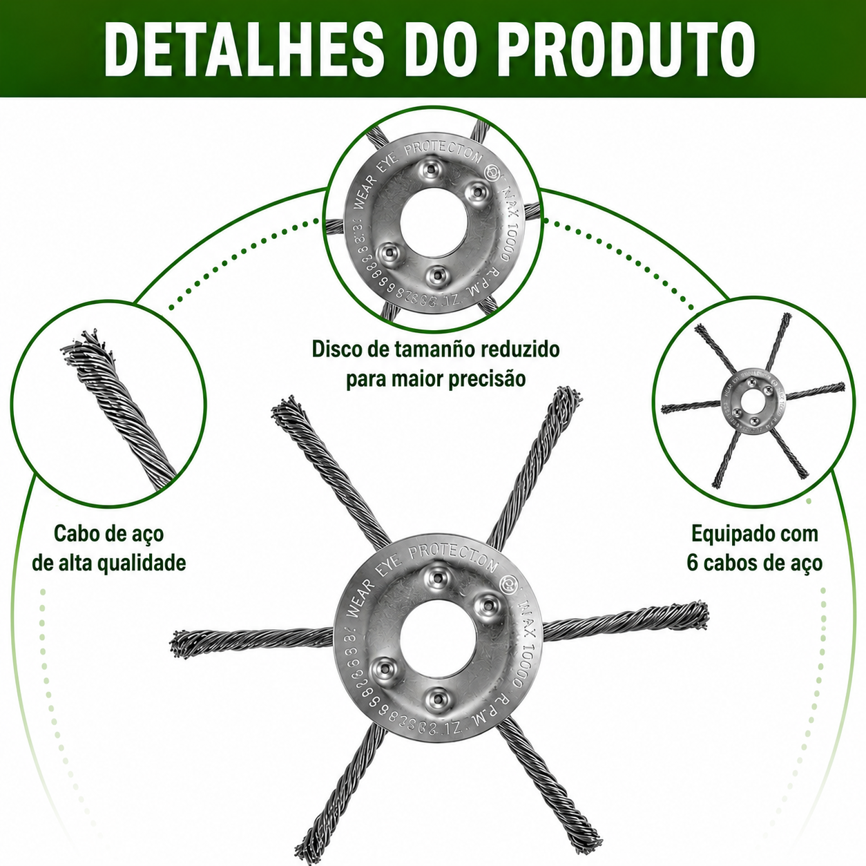 ✨A cabeça do cortador de relva possui 6 lâminas em aço inoxidável