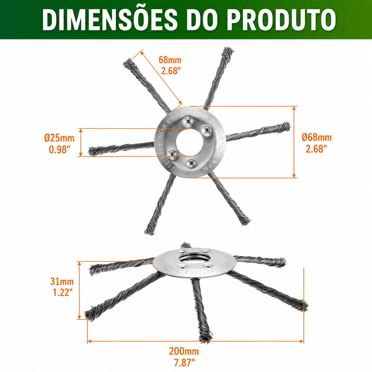 ✨A cabeça do cortador de relva possui 6 lâminas em aço inoxidável