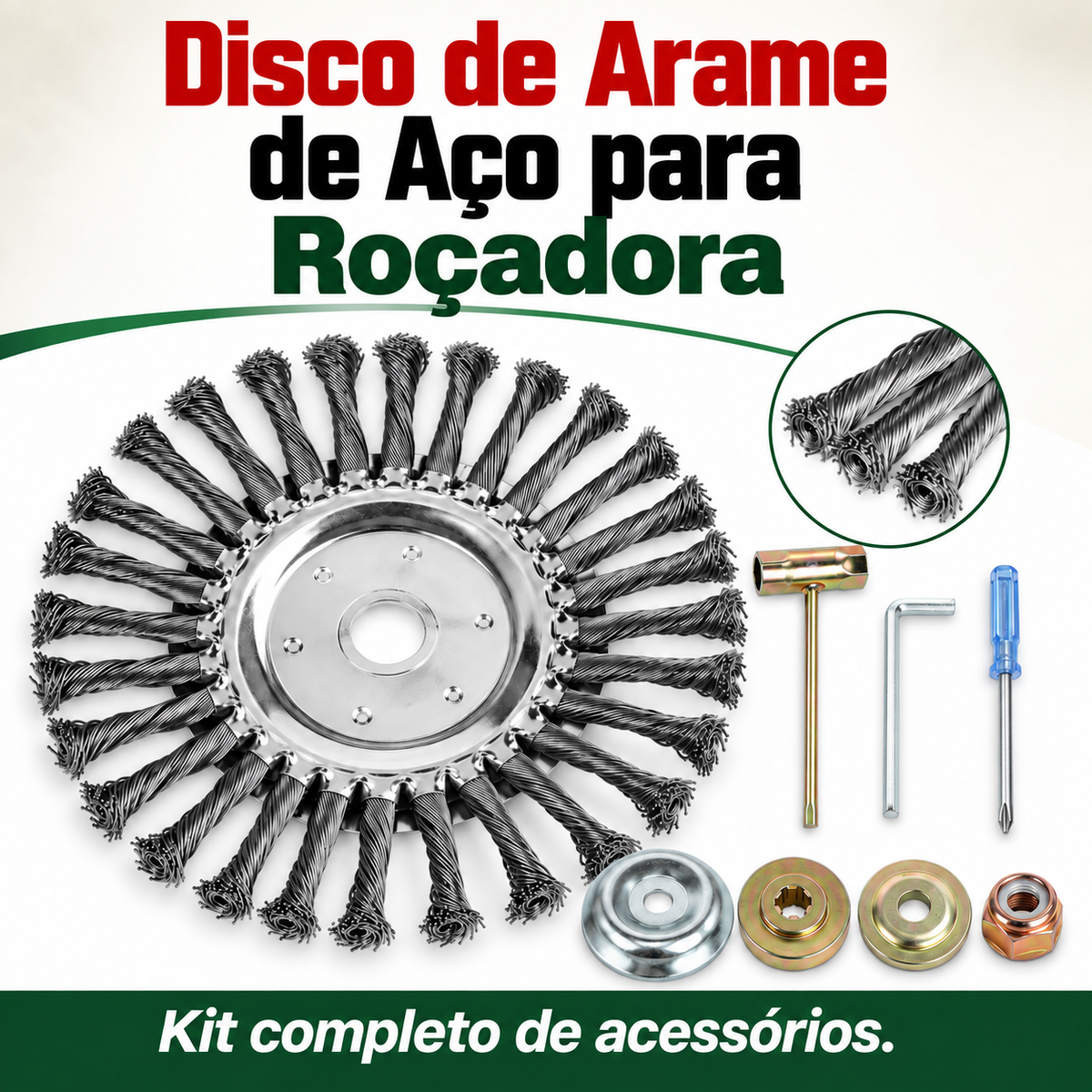 Disco de Arame de Aço para Roçadora — Corte 360° | Compatível Universal