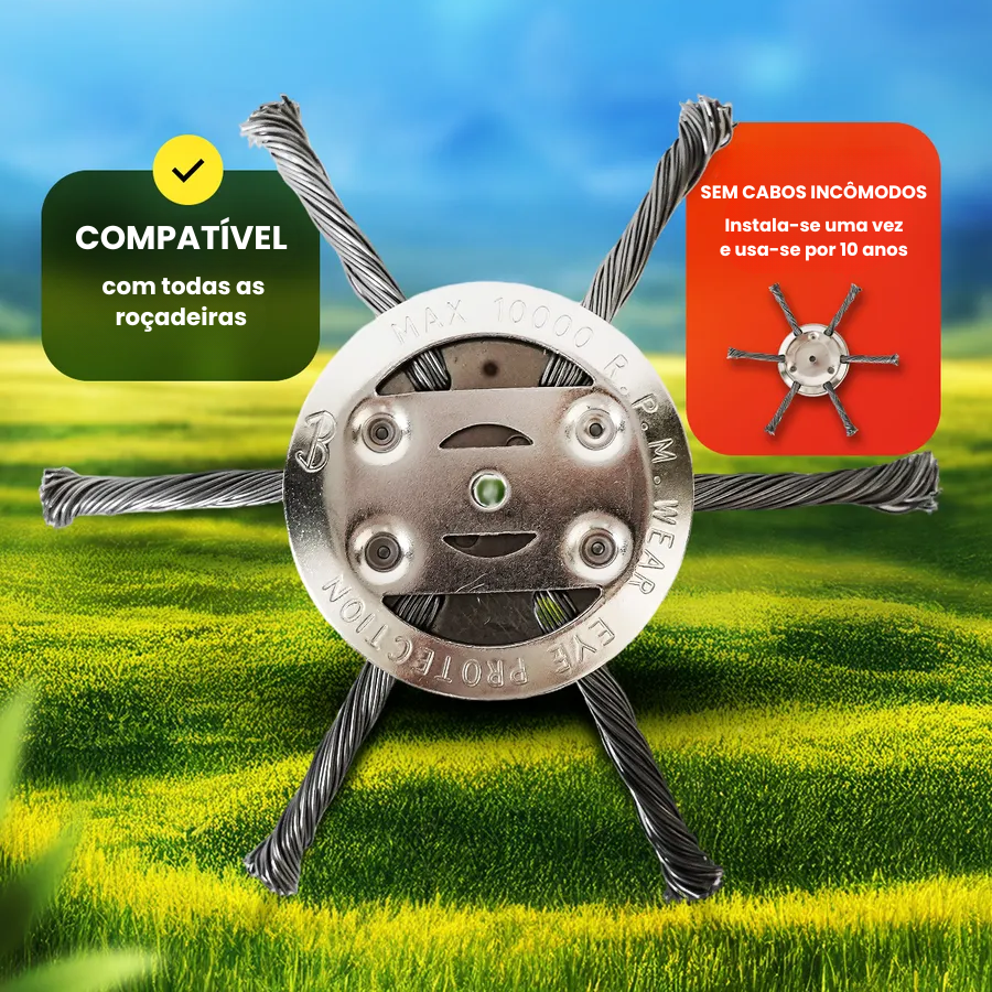 🇵🇹 A cabeça do cortador de relva possui 6 lâminas em aço inoxidável