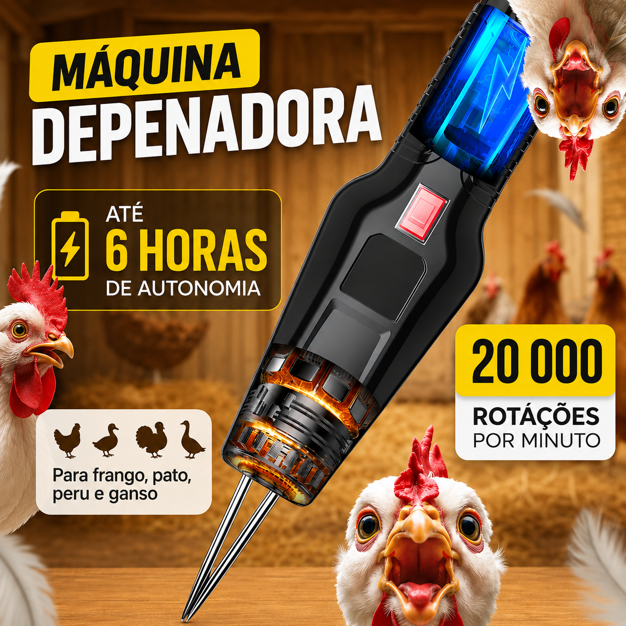 Depenador Elétrico Rápido — Uma Ave em Apenas 60 Segundos