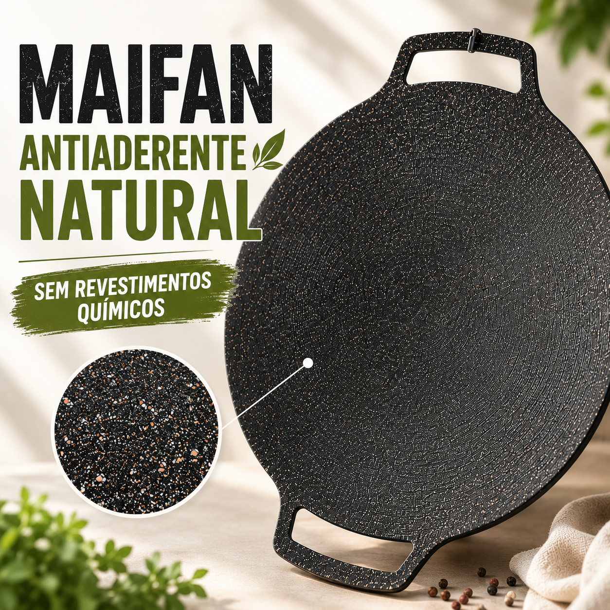 🇵🇹 Frigideira de pedra Maifan antiaderente de 6 camadas compatível com fogões de indução IH