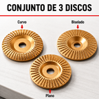 Conjunto de 3 Discos Abrasivos para Madeira – Desbaste, Modelagem e Acabamento