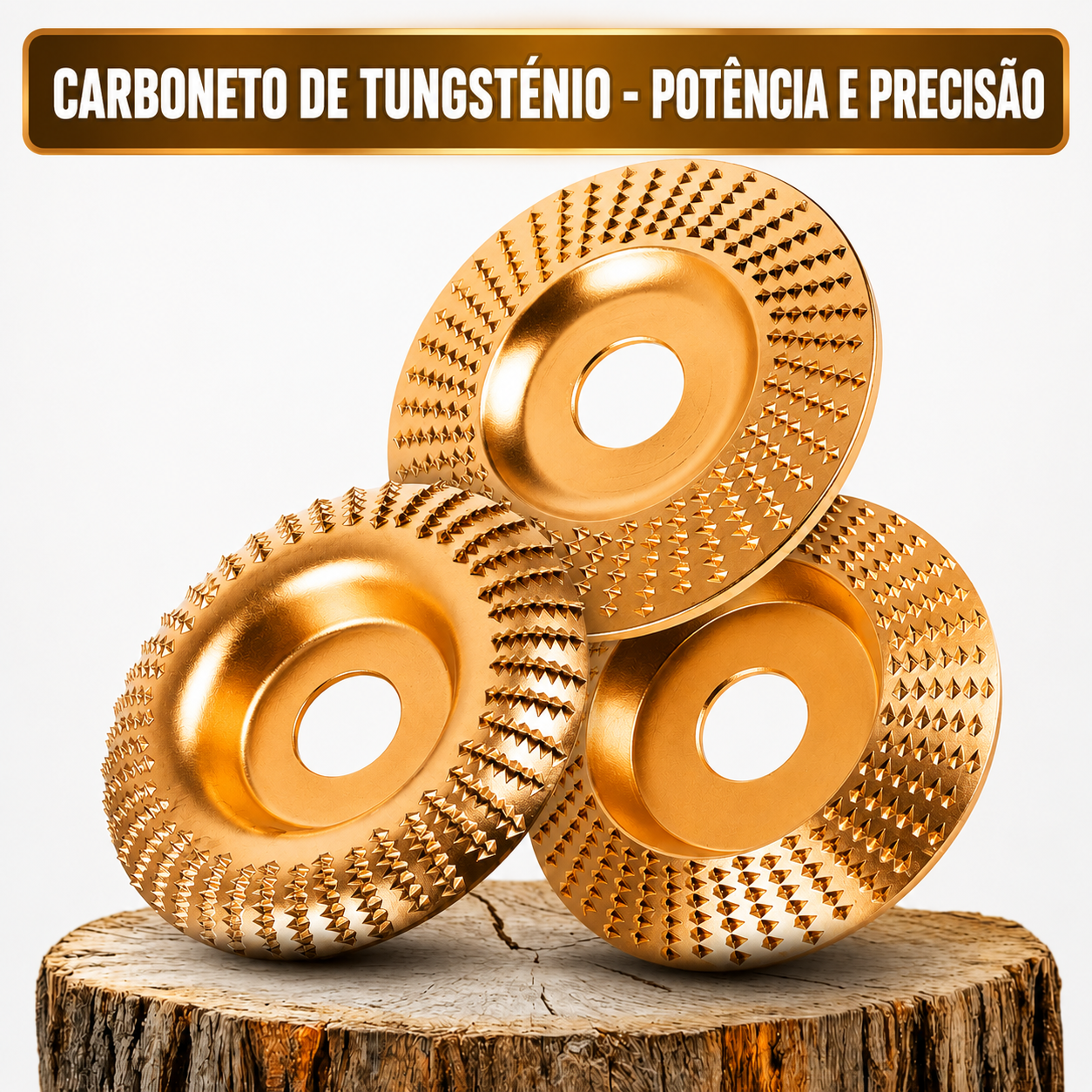 Conjunto de 3 Discos Abrasivos para Madeira – Desbaste, Modelagem e Acabamento